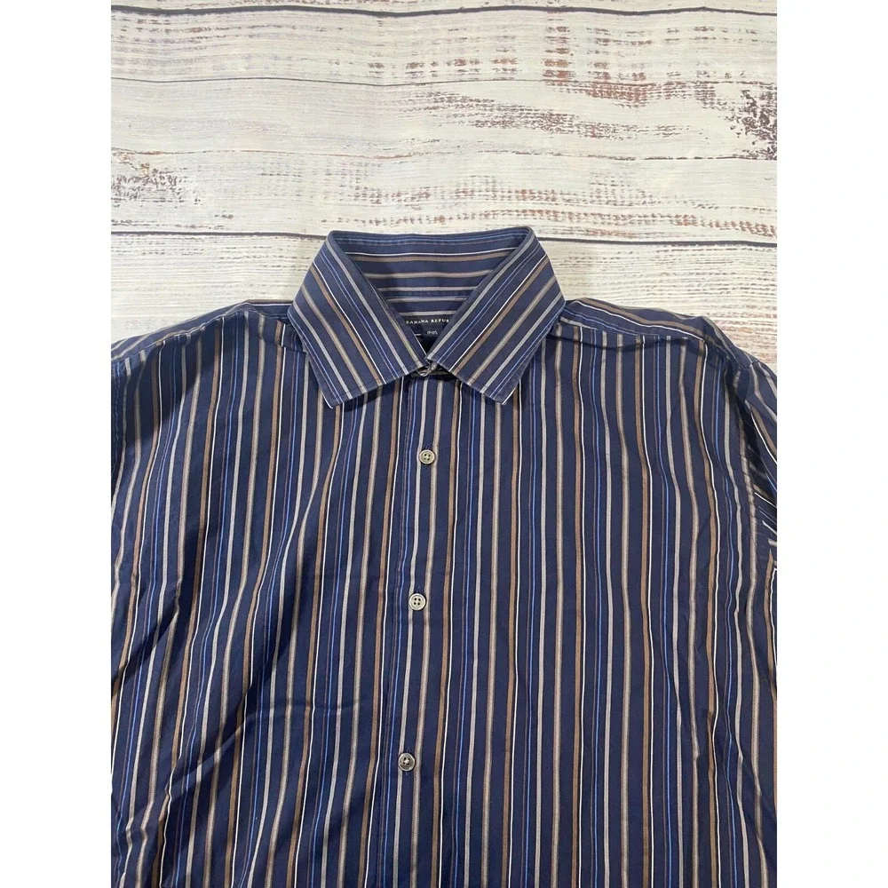 Banana Republic Dress Shirt Men's XL Navy Striped Classic Fit Collar Button Down